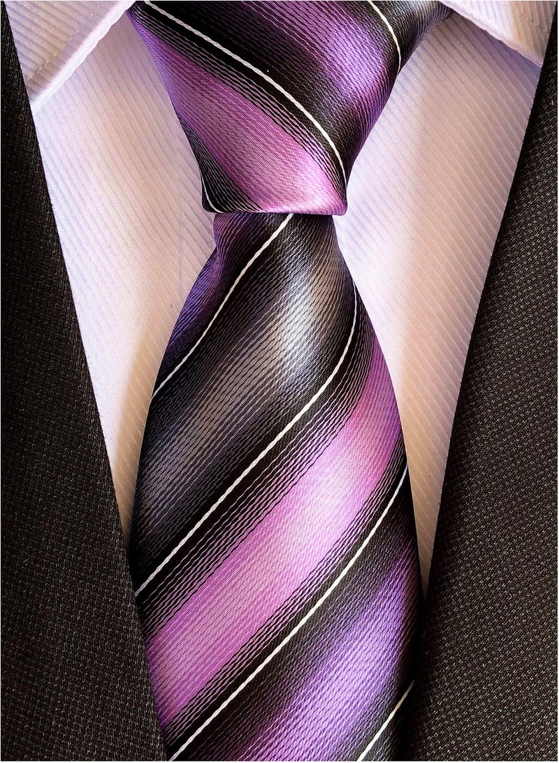 Elfeves Men's Modern Striped Patterned Formal Ties College Daily Woven Neckties (One Size, Violet Purple Grey) - Image 2